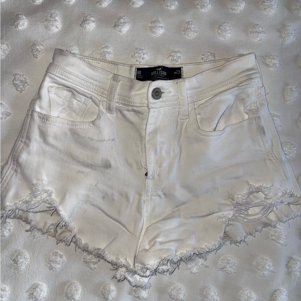 Hollister Women's Frayed White Jean Shorts